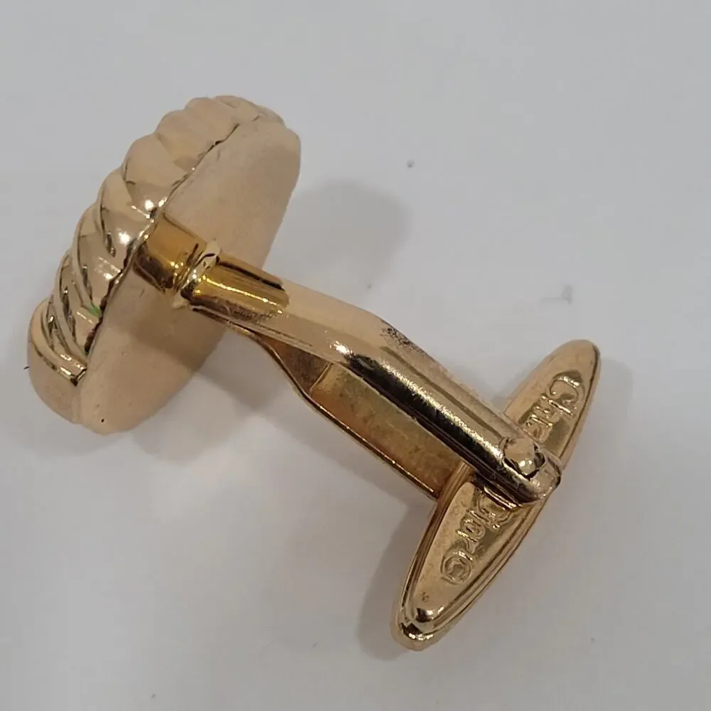 Single Only 1 Christian Dior CD Gold Tone Logo Round Cufflink Vintage‎ Authentic